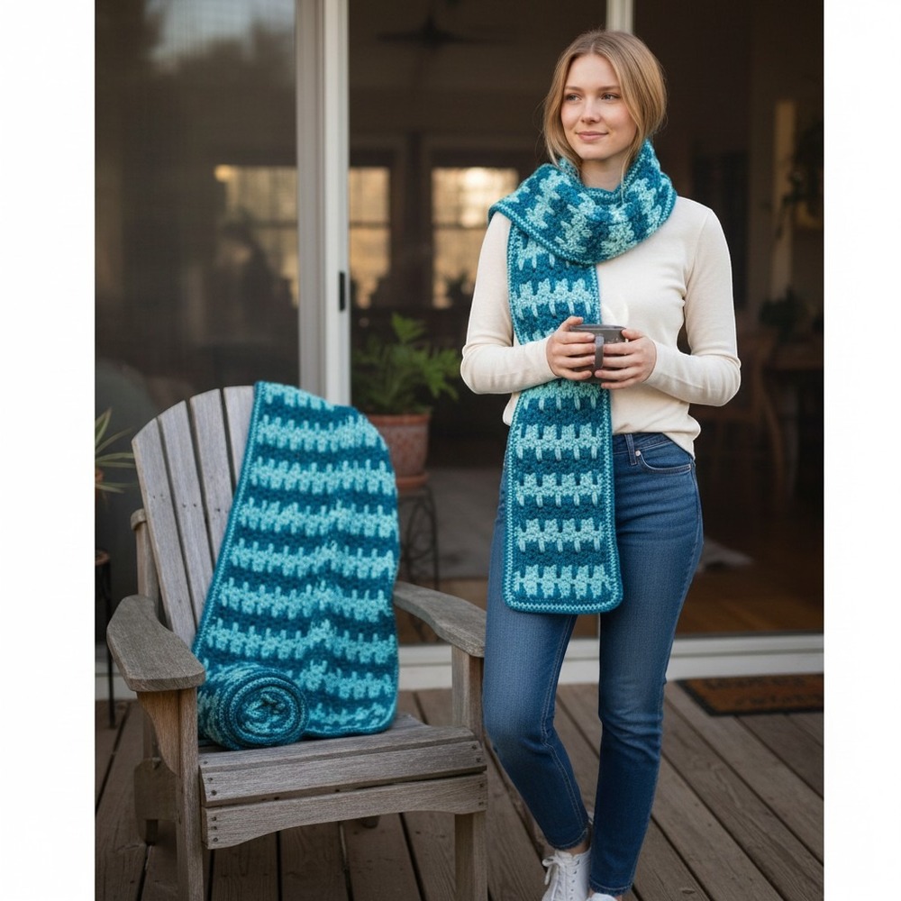 Hand and Homemade Crocheted Scarves OS Blue Teal Boho Winter Accessory